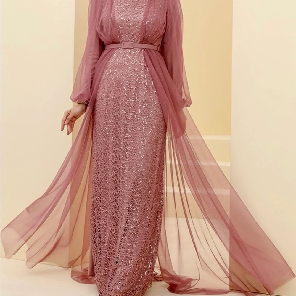 Long sleeve sequenced dress with lace coverall long sleeve dress
